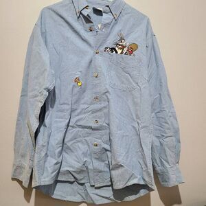Vintage Looney Tunes Warner Bros Studio Store Men's Denim Shirt Size M 1996